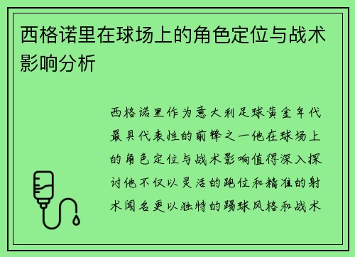 西格诺里在球场上的角色定位与战术影响分析 西格诺里在球场上的角色定位与战术影响分析